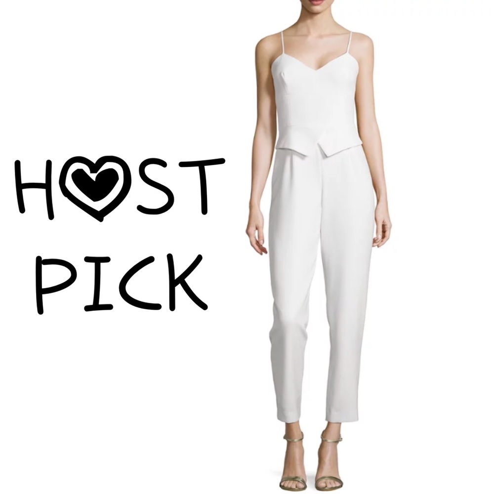 Trina Turk White Spaghetti-Strap Tailored Jumpsuit with Peplum Waist